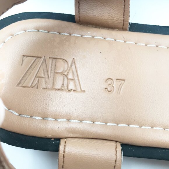 ZARA Bow Velcro Tan Flat Neutral Beige Square Toe Sandals Womens 6.5 - Picture 11 of 12